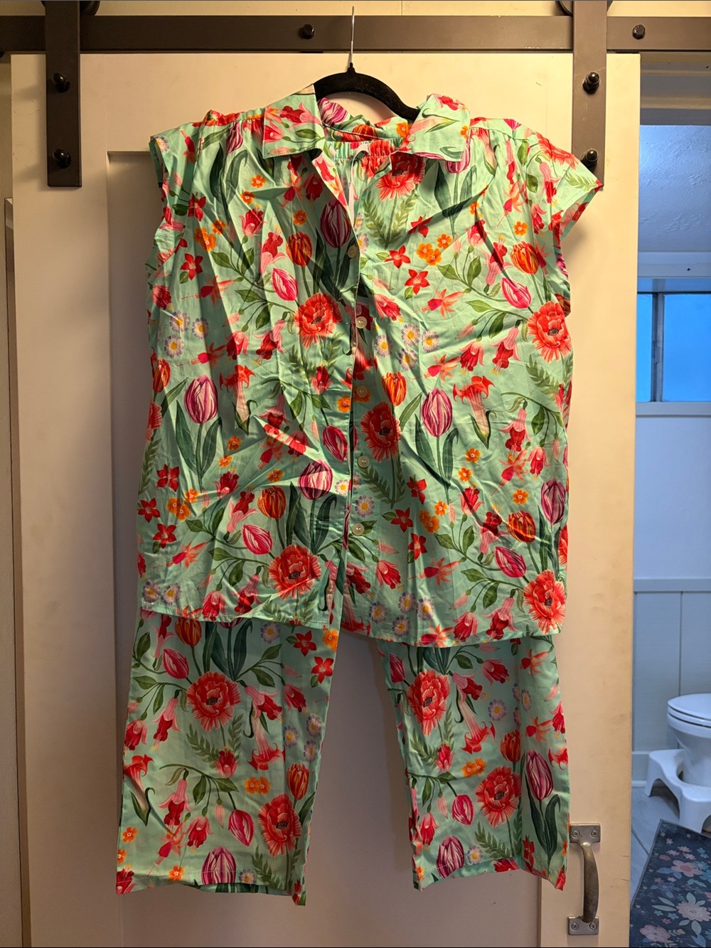Floral Cotton Pajama Set - Mint Floral Print